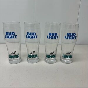 Set of 4 Philadelphia Eagles Bud Light Pint Glasses - Super Bowl LII